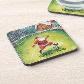 Kerstman Soccer Kerstfeest Bier Onderzetter (Linkerzijde)