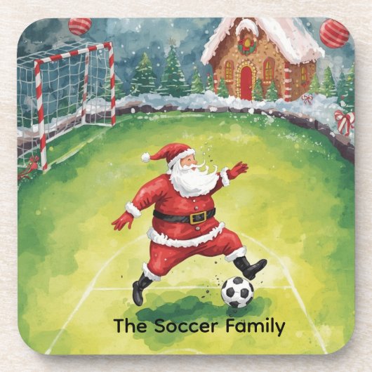 Kerstman Soccer Kerstfeest Bier Onderzetter (Voorkant)