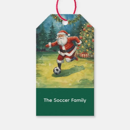 Kerstman Soccer Kerstfeest Cadeaulabel (Voorkant)