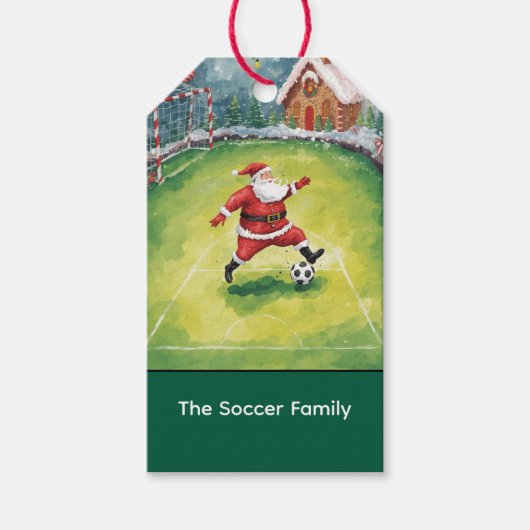 Kerstman Soccer Kerstfeest Cadeaulabel (Voorkant)