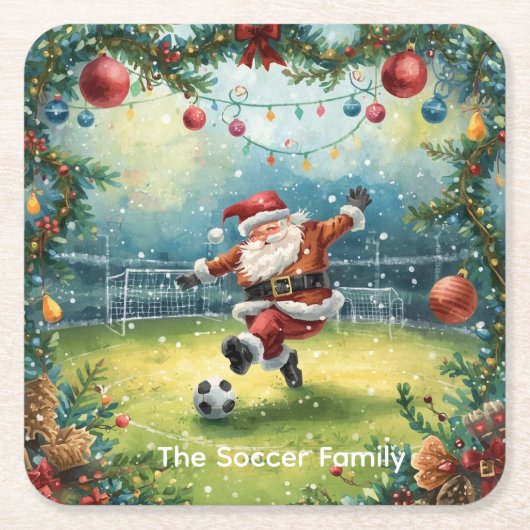 Kerstman Soccer Kerstfeest Kartonnen Onderzetters (Voorkant)
