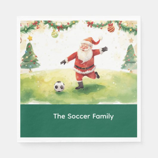 Kerstman Soccer Kerstfeest Servet (Voorkant)