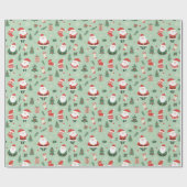 Kerstman, sokken, bomen en kerstcadeaus cadeaupapier (Vlak)