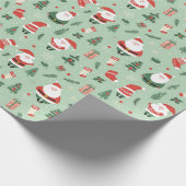 Kerstman, sokken, bomen en kerstcadeaus cadeaupapier (Hoek)