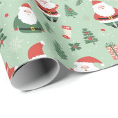 Kerstman, sokken, bomen en kerstcadeaus cadeaupapier (Rol Hoek)