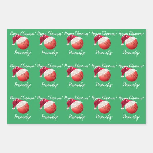 Kerstman, speciaal ontworpen met cricket Ball Sant Inpakpapier Vel (Voorkant 3)