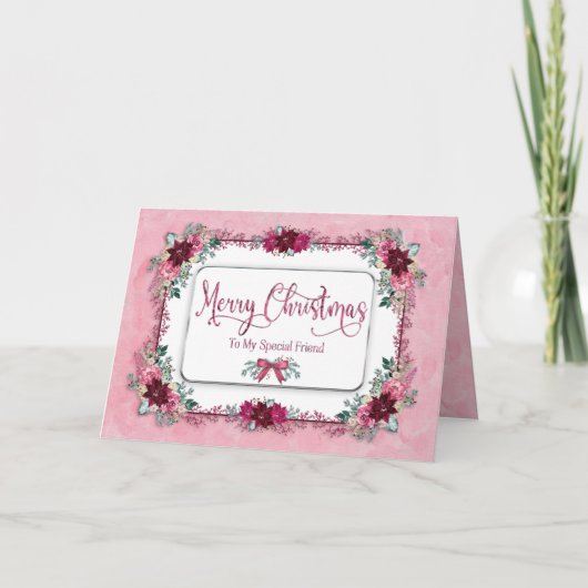kerstman speciale vriend Burgundy Pink Flower Kaar Kaart (Voorkant)
