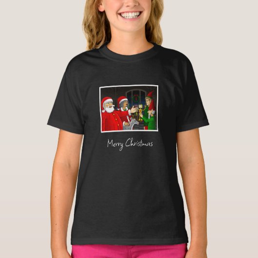 Kerstman Speelgoed Werkplaats T-shirt (Voorkant)