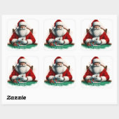 Kerstman speelkaarten met decoraties vierkante sticker (Vel)