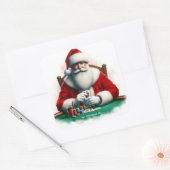 Kerstman speelkaarten met decoraties vierkante sticker (Envelop)