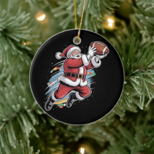 Kerstman speelt American Football Kerstmis  Keramisch Ornament
