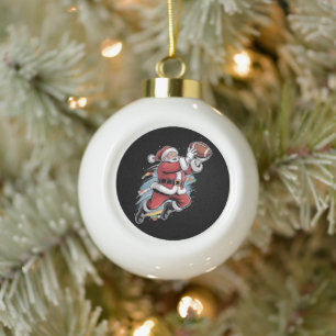 Kerstman speelt American Football Kerstmis  Keramische Bal Ornament