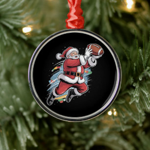 Kerstman speelt American Football Kerstmis  Metalen Ornament