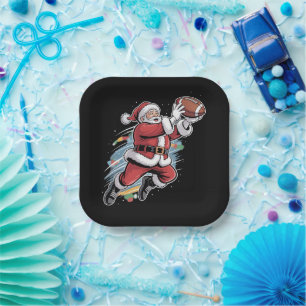 Kerstman speelt American Football Kerstmis Papieren Bordje