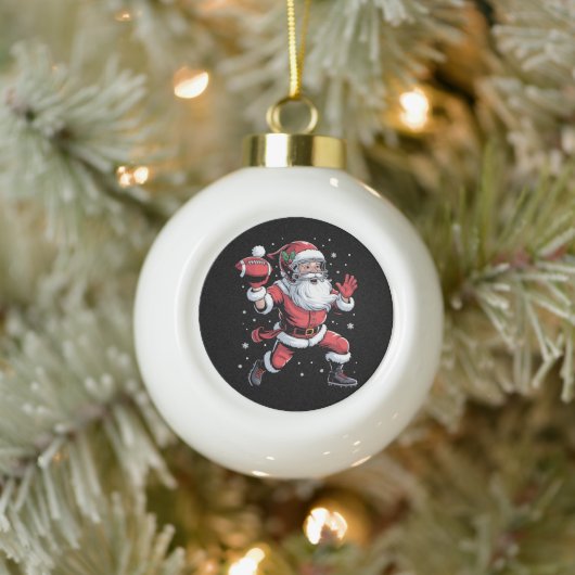 Kerstman speelt Amerikaans Football Kerst Keramische Bal Ornament (Boom)