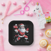 Kerstman speelt Amerikaans Football Kerst Papieren Bordje (Feest)