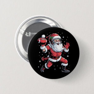 Kerstman speelt Amerikaans Football Kerst Ronde Button 5,7 Cm
