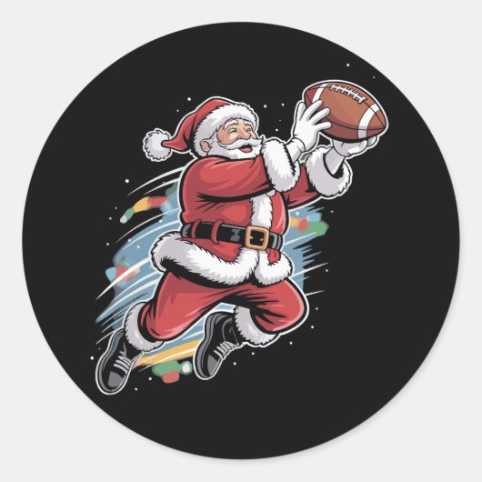 Kerstman speelt Amerikaans Football met kerst Ronde Sticker (Voorkant)
