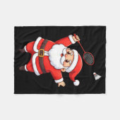 Kerstman speelt badminton Schattig badminton L Fleece Deken (Voorkant (Horizontaal))