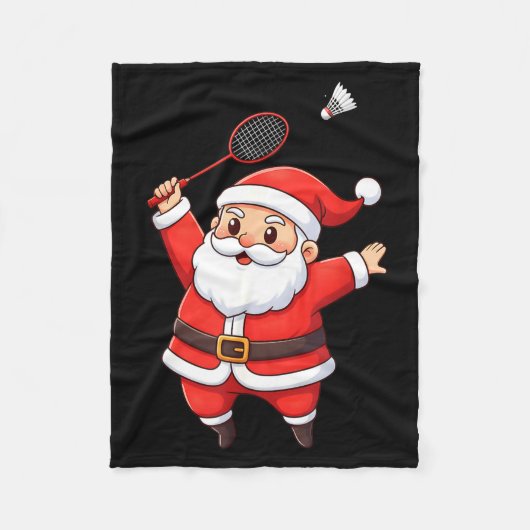 Kerstman speelt badminton Schattig badminton L Fleece Deken (Voorkant)