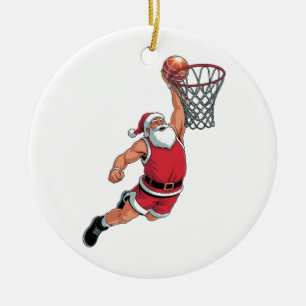 Kerstman speelt basketbal Kerstsportliefhebbers Keramisch Ornament