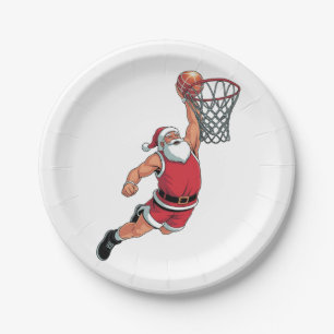 Kerstman speelt basketbal Kerstsportliefhebbers Papieren Bordje