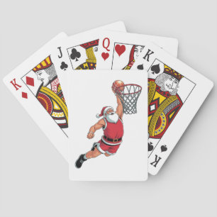 Kerstman speelt basketbal Kerstsportliefhebbers Pokerkaarten