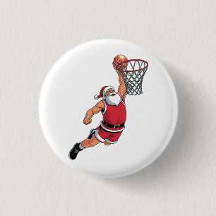 Kerstman speelt basketbal Kerstsportliefhebbers Ronde Button 3,2 Cm