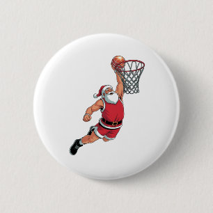 Kerstman speelt basketbal Kerstsportliefhebbers  Ronde Button 5,7 Cm