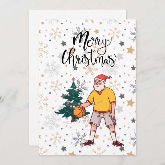 Kerstman speelt basketbal met Kerstmis Feestdagenkaart (Voorkant / Achterkant)