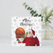 Kerstman speelt basketbal met Kerstmis  Kaart (Staand voorkant)