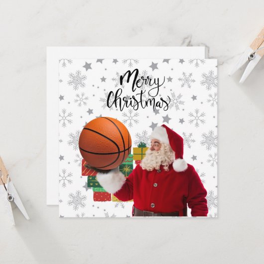 Kerstman speelt basketbal met Kerstmis  Kaart (Voorkant / Achterkant in situ)