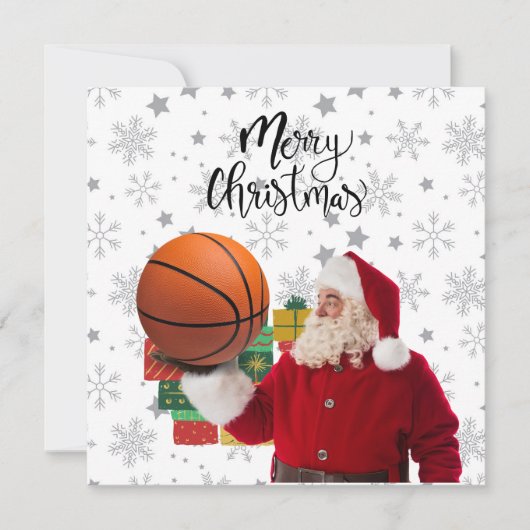 Kerstman speelt basketbal met Kerstmis  Kaart (Voorkant)
