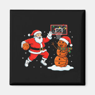 Kerstman speelt basketbal Sneeuwman Kunstwerk Magneet