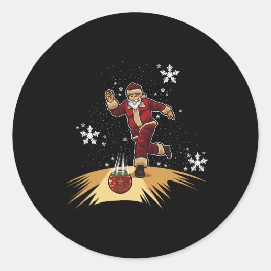 Kerstman speelt bowling - Kerstcadeau voor uw boog Ronde Sticker (Voorkant)