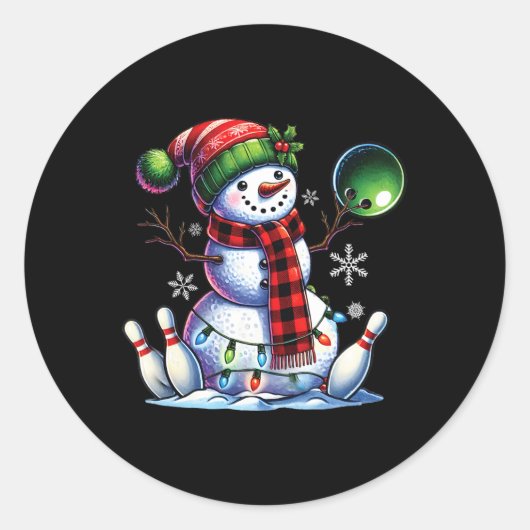 Kerstman speelt bowlingbal en kerstpinnen ronde sticker (Voorkant)
