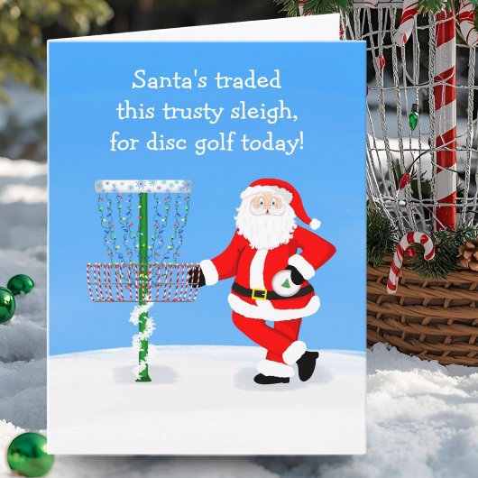 Kerstman speelt discgolf kaart