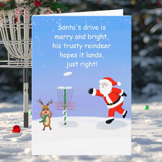 Kerstman speelt discgolf met rendieren kaart