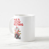 Kerstman speelt drums en kerstdrummer koffiemok (Voorkant links)