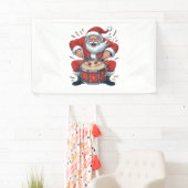 Kerstman speelt drums Kerst drummer Xmas Spandoek (Insitu)