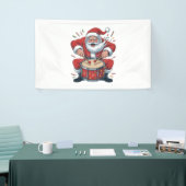 Kerstman speelt drums Kerst drummer Xmas Spandoek (Beurs)