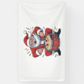 Kerstman speelt drums Kerst drummer Xmas Spandoek (Verticaal)