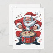 Kerstman speelt drums Kerst drummer Xmas  Uitnodiging Briefkaart (Voorkant / Achterkant)