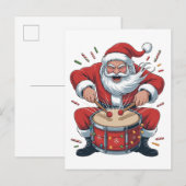 Kerstman speelt drums Kerstdrummer Xmas Uitnodiging Briefkaart (Voorkant / Achterkant)