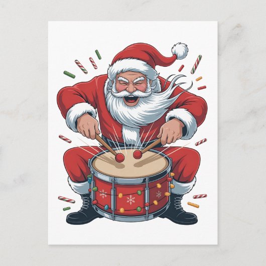 Kerstman speelt drums Kerstdrummer Xmas Uitnodiging Briefkaart (Voorkant)