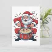 Kerstman speelt drums Kerstmis Drummer Xmas  Bedankkaart (Staand voorkant)