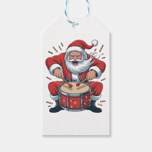 Kerstman speelt drums Kerstmis Drummer Xmas Cadeaulabel (Voorkant)