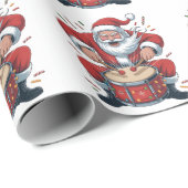 Kerstman speelt drums Kerstmis Drummer Xmas  Cadeaupapier (Rol Hoek)