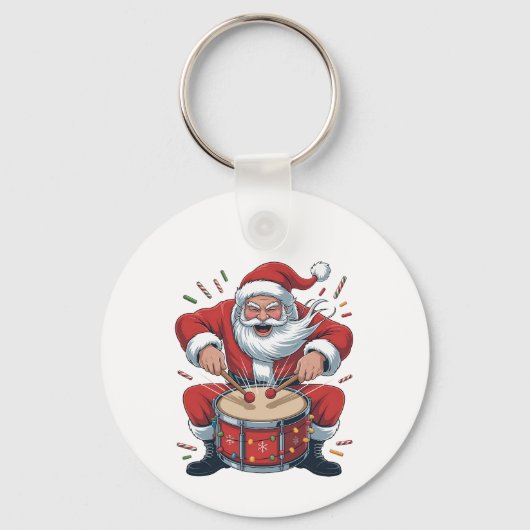 Kerstman speelt drums Kerstmis Drummer Xmas  Sleutelhanger (Voorkant)