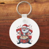 Kerstman speelt drums Kerstmis Drummer Xmas  Sleutelhanger (Voorkant)